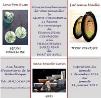 Exposition-vente céramique à Port de Bouc (Bouches du Rhône) du 3 décembre 2016 au 14 janvier 2017