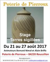 Stage de poterie Terres sigillées, Poterie de Pierroux à Roussillon en Vaucluse, du 21 au 27 août 2017