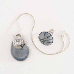 Collier et bague - Galet gris