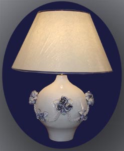 Lampe poire, roses et tresses bleutées